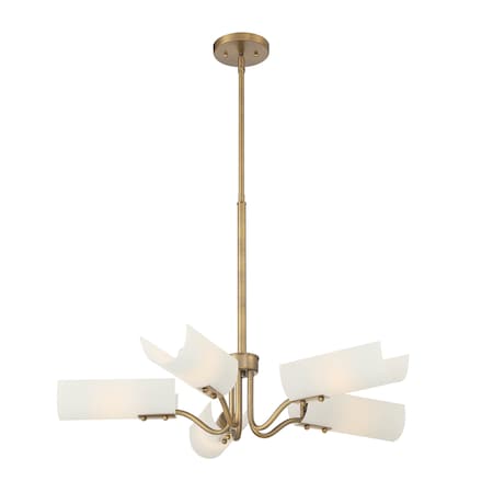 Designers Fountain Manhasset 5 Light Modern Old Satin Brass with Etched White Glass Shades Chandelier For Dining Rooms D259M-5CH-OSB